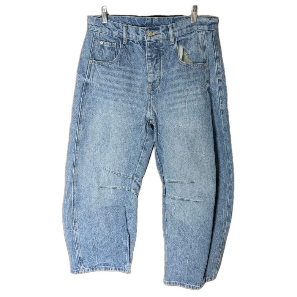 Med Ee:some Women's Denim Barrel Leg Mineral Wash Blue Jeans Wide Leg Button Fly